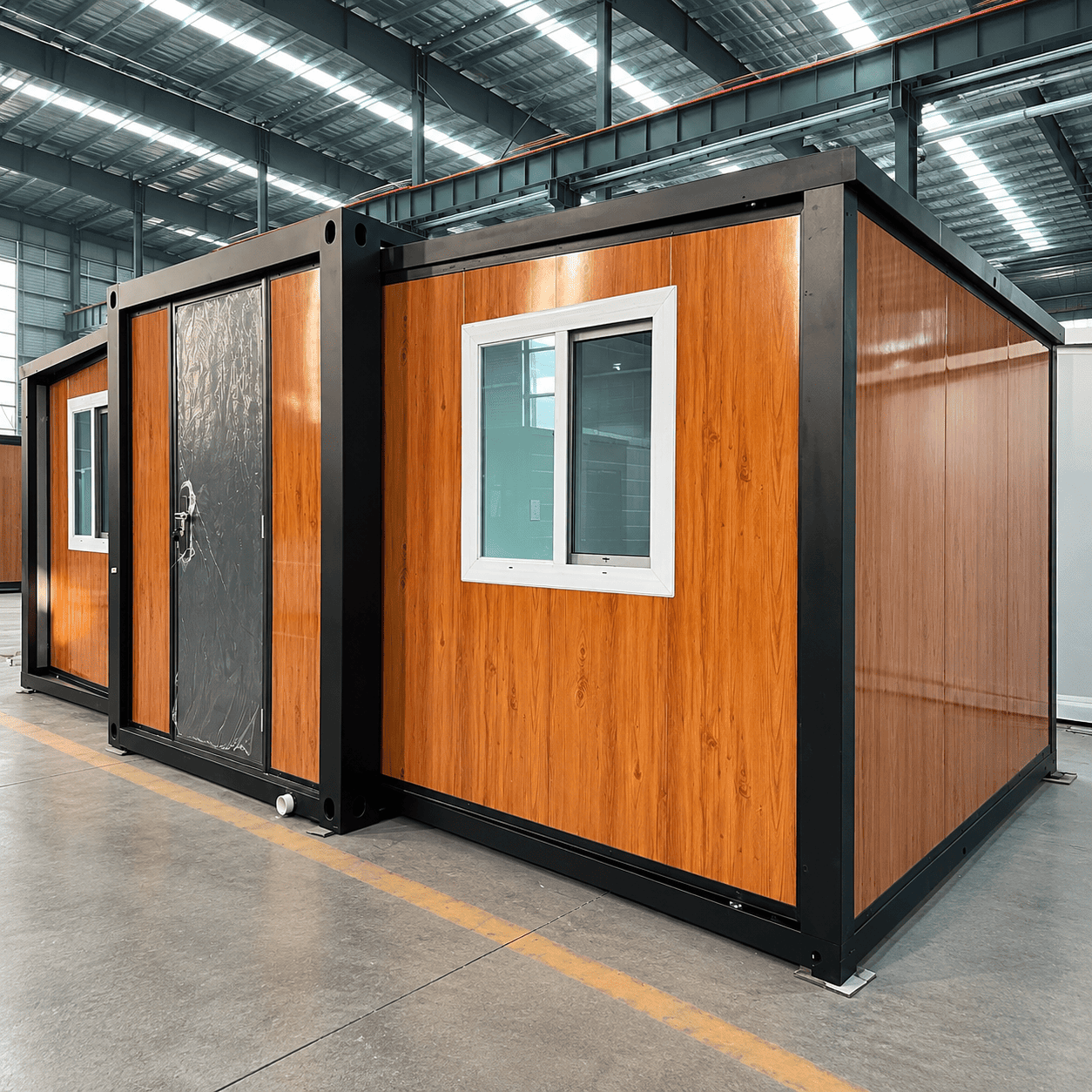 Расширяемый контейнерный дом Casa Box 10 футов | Деревянная панель с черной рамкой, современный деревенский сборный дом