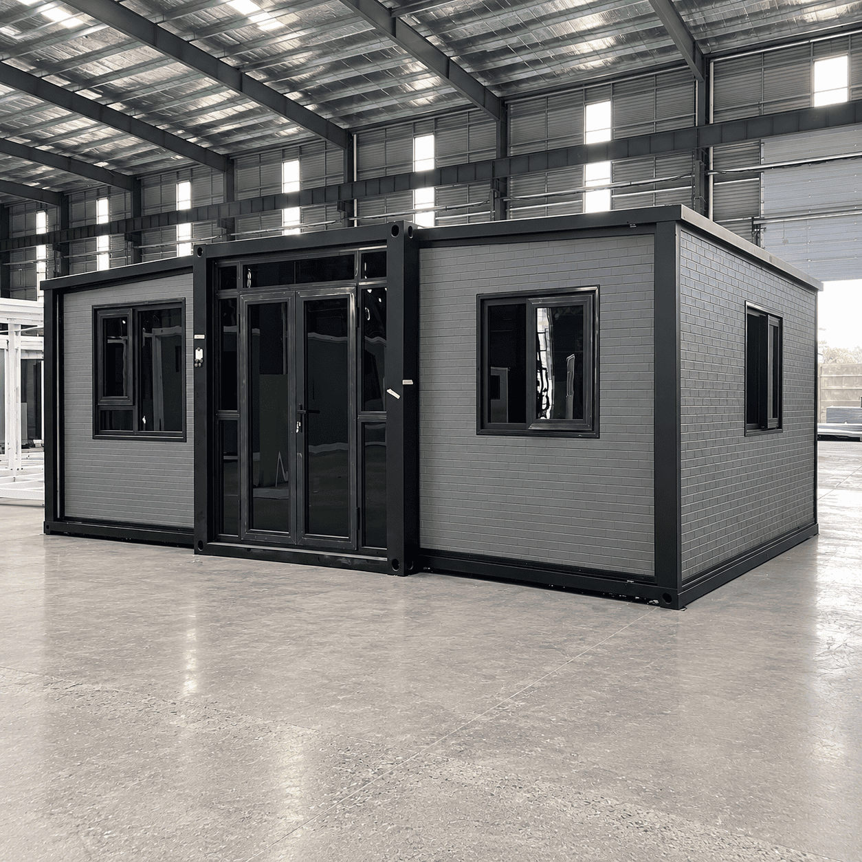 Расширяемый контейнерный дом Casa Box 15 футов с серой металлической изогнутой панелью