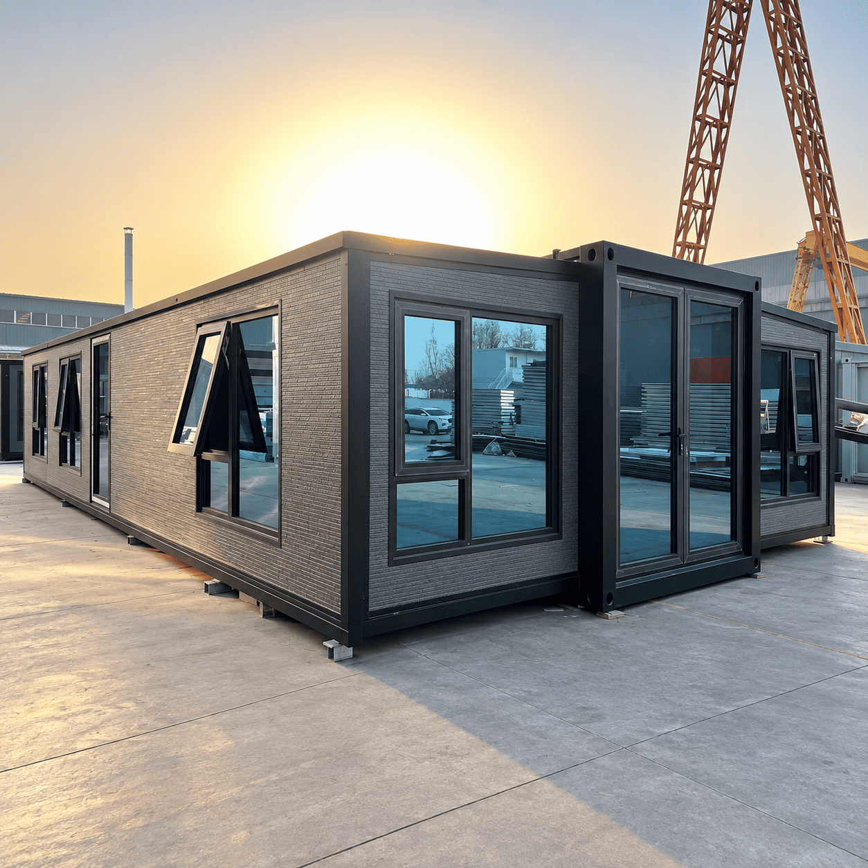 Расширяемый контейнерный дом Casa Box 40 футов | Серая текстурированная облицовка 3 спален